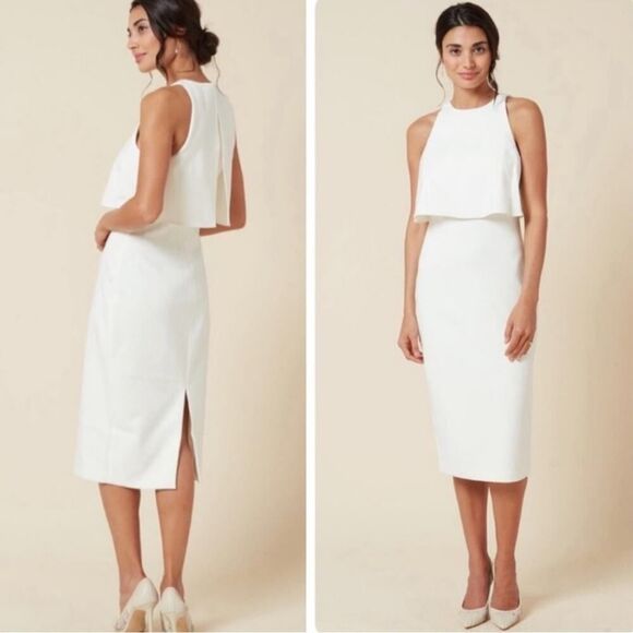 LIKELY Shayna Dress Womens Sz Medium Ivory Ruffle Bodice Overlay Cocktail - Picture 1 of 16